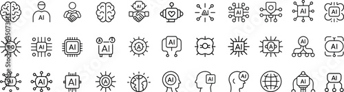 Ai ethics Icons set, Vector illustration in modern thin line style of technology related icons. vector illustration