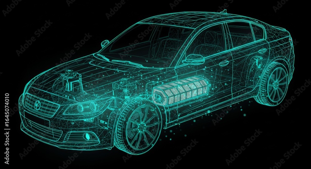 Naklejka premium Electric Car Wireframe: Battery & Chassis