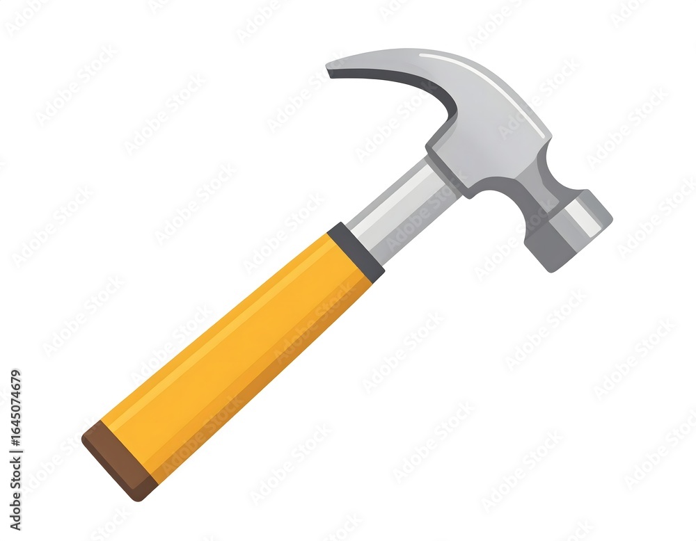 A realistic illustration of a sturdy hammer with a yellow handle, perfect for DIY projects and home improvement tasks, showcasing its iconic design and functionality. A realistic illustration of a sturdy hammer with a yellow handle, perfect for DIY projects and home improvement tasks, showcasing its iconic design and functionality.