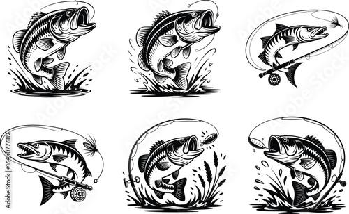 Fishing Bass Silhouette, Bass Fish Vector, Largemouth Bass Clipart, Angler Fishing Silhouette, Sport Fishing Vector