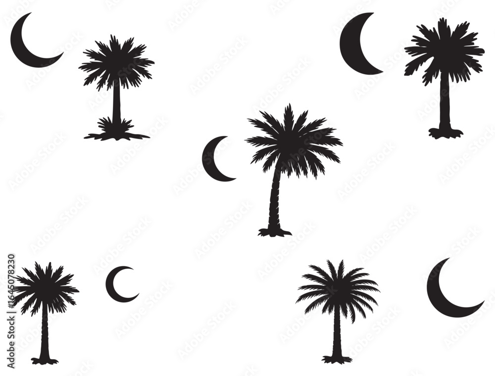 Obraz premium SOUTH CAROLINA PALMETOO & MOON ICON SILHOUETTE