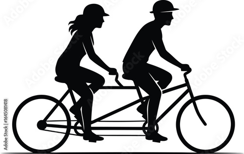 Silhouette of a couple riding a tandem bicycle together, enjoying a recreational activity and outdoor adventure as a symbol of love and partnership