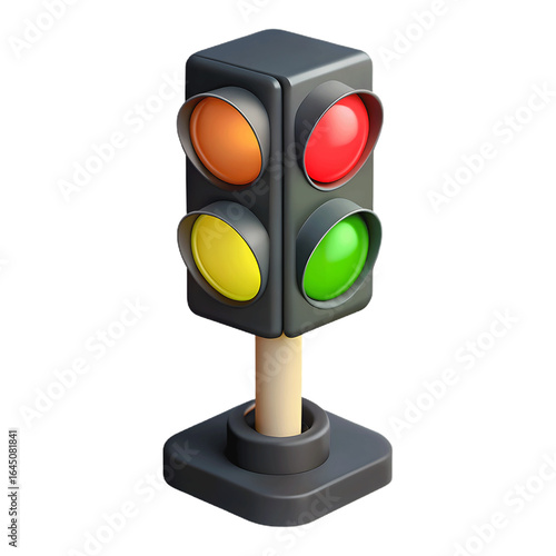 Cartoon Traffic Light with Four Colors Red Yellow Green and Orange on a Black Background