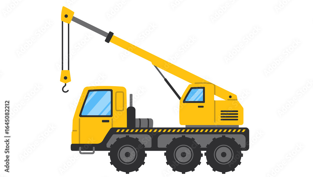 Fototapeta premium Cartoon Crane Truck Illustration Construction Vehicle with Extendable Boom and Hook