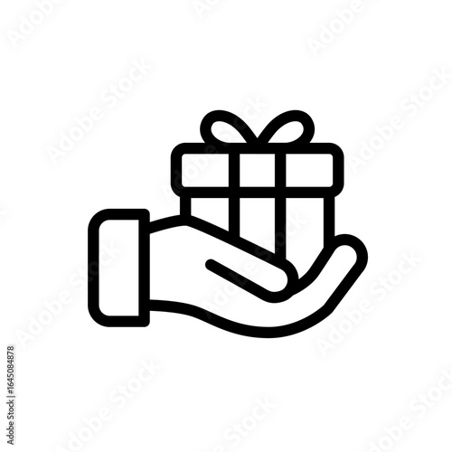 Gift icon. on hand Vector gift box symbol. Birthday present, Christmas gift icon. Black outline gift box icon