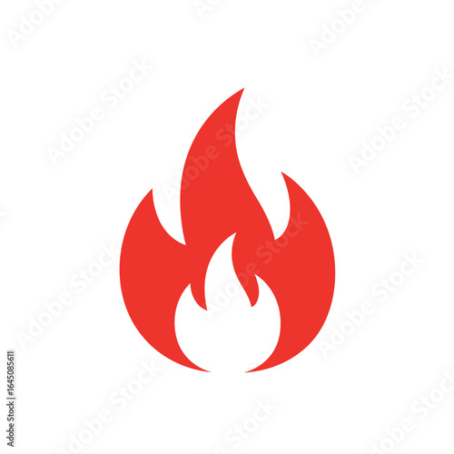 Stylized Red Flame Icon on White Background Symbolizing Heat Passion Energy and Warning Suitable for Various Design Applications and Creative Projects