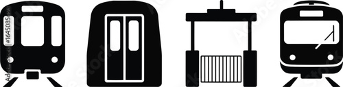 Collection of metro train and railroad car silhouettes for banner and advertisement use