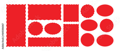 Set of frames with zigzag edge, scallop edge shape. Rectangle shape frame with zigzag edge. Zagged frames with scallop edges set.