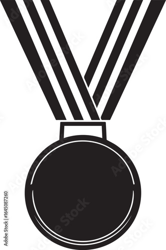 Gold Medal with Ribbon Silhouette | Black Vector