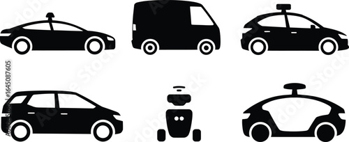 Robotics and self driving cars with technology icons and circuitry silhouette