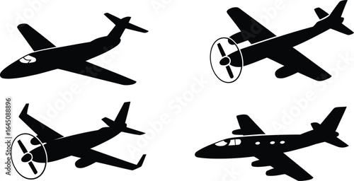 Diverse collection of aircraft icons representing various aviation types in silhouette