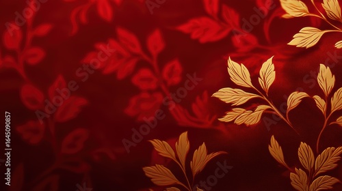 Elegant red and gold floral pattern wallpaper with intricate leaf designs for interior decoration use