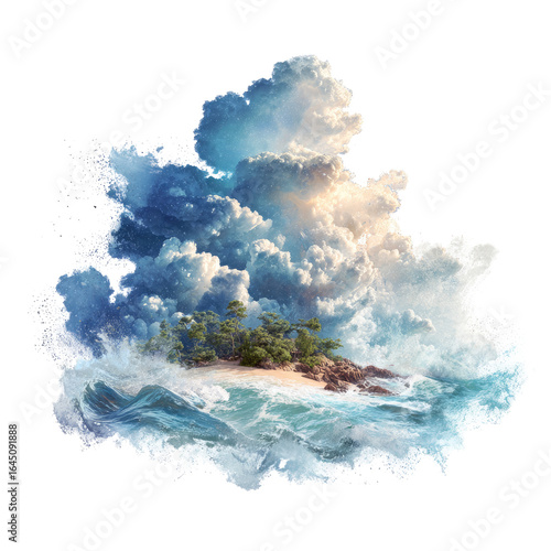 Tropical Island Storm Cloud Seascape; Fantasy Art Print