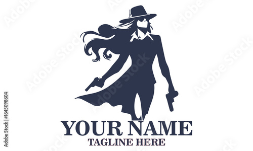 Chic spy day icon. chic spy women vector illustration and confident woman in suit and hat holding gun with determined look vector illustrasion
