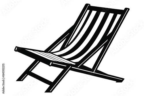 Black striped lounge chair rests against a simple white backdrop, providing rest and relaxation