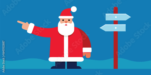 santa pointing to north pole signpost vector background