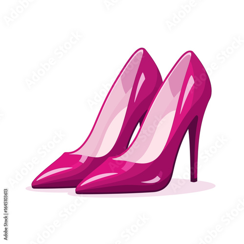 A pair of vibrant fuchsia high-heeled pumps, glossy finish, pointed toes, stylish footwear.