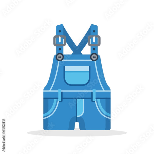 Illustration of blue denim overalls with straps and a front pocket, isolated on a white background.