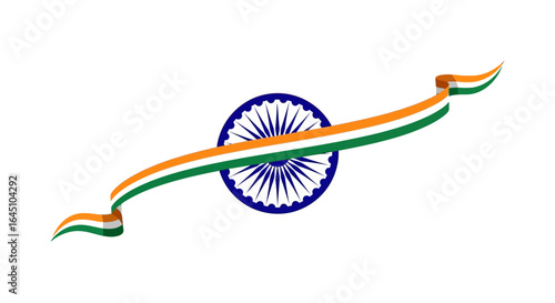Indian Flag Emblem Ashoka Chakra with Tricolor Ribbon for National Celebration