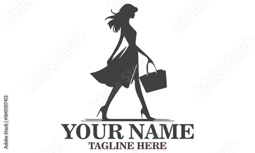 Handbag day icon. Woman with handbag vector illustrasion, Elegant black silhouette vector illustration of a stylish woman walking gracefully while holding a handbag, handbag logo design