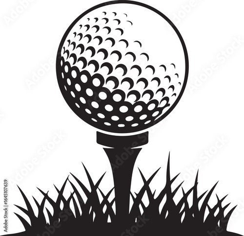 Golf ball on tee in grass black and white graphic