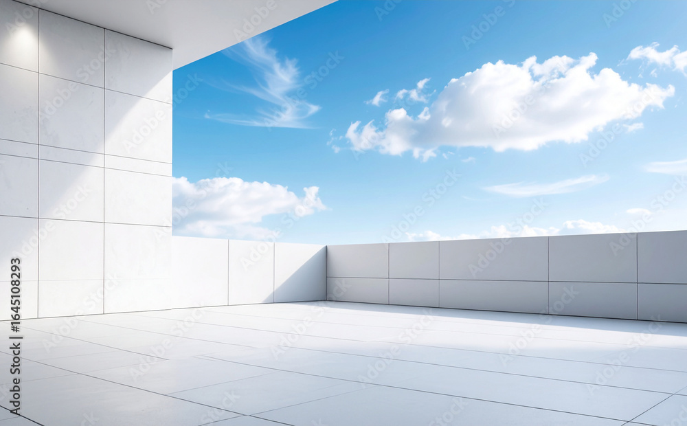 Obraz premium 白い壁と青空が広がるシンプルで開放的な風景