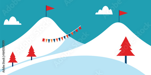 snowy ski slope with christmas banners vector background