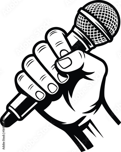 Hand holding microphone icon singing music