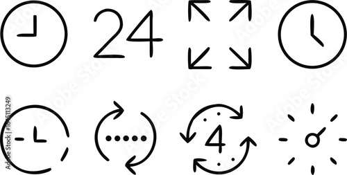 Various Time And Rotation Icons On Black Background clock arrow