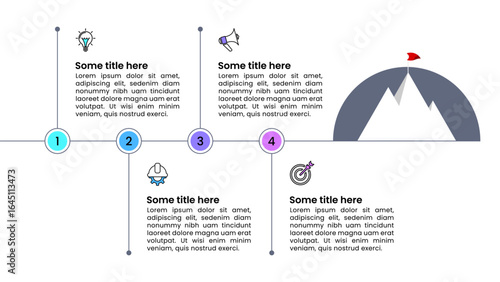 Infographic template. Mountain with line and 4 steps