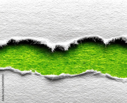 Ripped white paper revealing vibrant green