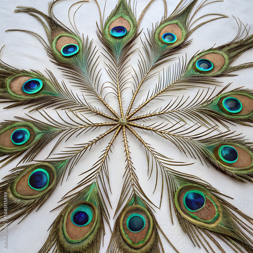 Fototapeta premium Peacock Feather Pattern with Hidden Mandala