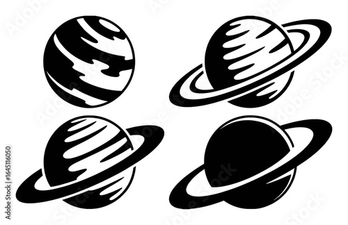 Planet icons with rings and stripes space astronomy