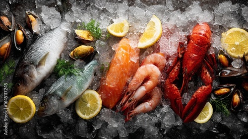 fresh seafood at the market, Generative AI,