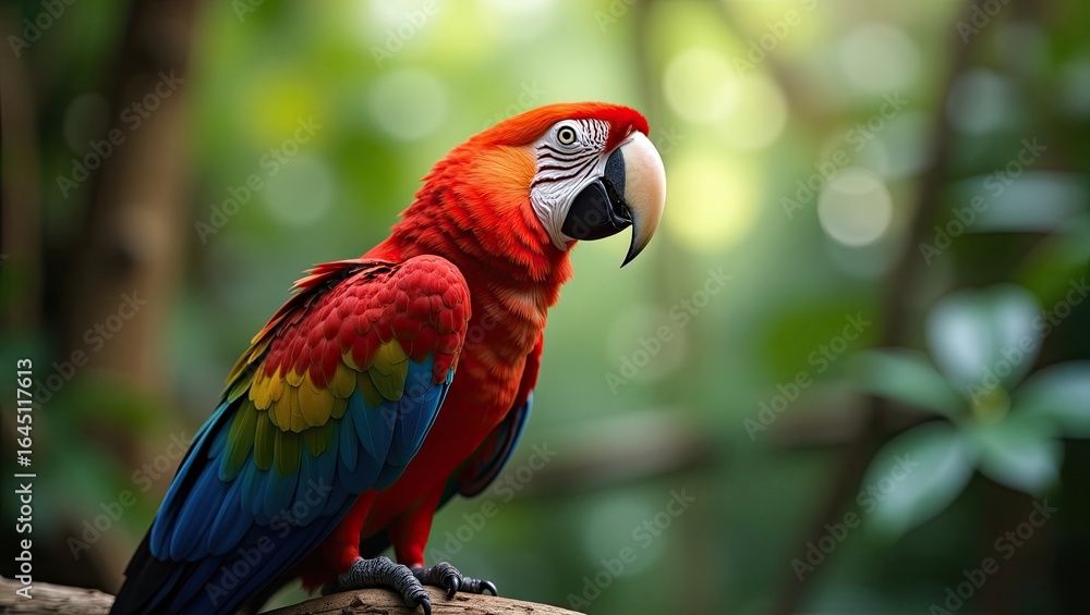 Fototapeta premium A scarlet macaw perched on a branch.