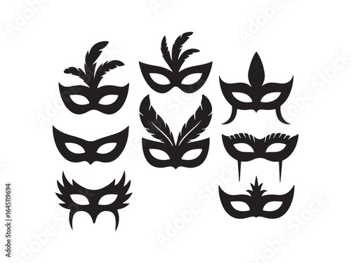 Collection of masquerade masks silhouette vector isolated on white background.