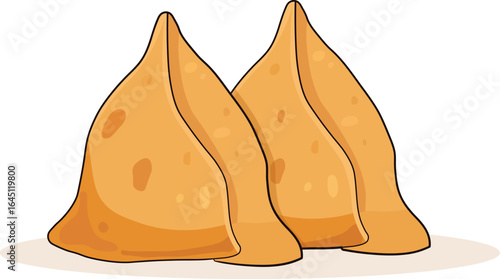 Crispy samosa snack illustration, popular Indian street food vector art for restaurant, cafe, snack and festival design
