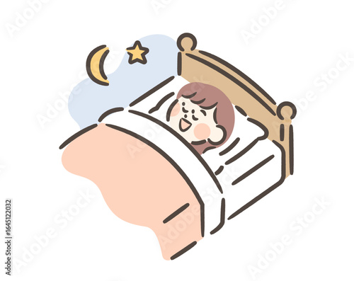 Illustration of a girl sleeping comfortably in bed