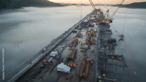 Misty Dawn at the Dam Construction Site