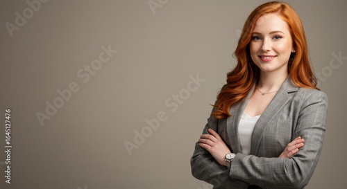 Smiling Woman in Blazer with Arms Crossed Studio Portrait