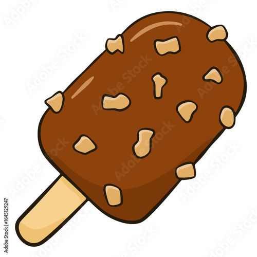 Chocolate Ice Cream Bar with Nuts. Cartoon Style illustration