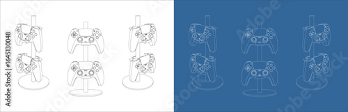 Vector game controller stand multiple views outline