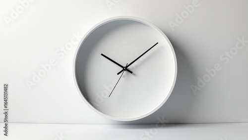 White wall clock with black hands.