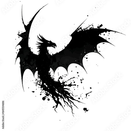 Black silhouette of a dragon on white background.