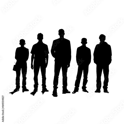Black silhouette of five people on white background.