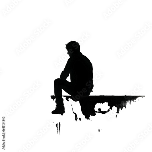Black silhouette of a sitting man on white background.