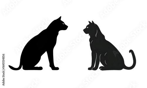 Black silhouette of a two cats on white background.