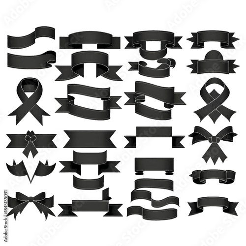 Black silhouette of a set of ribbons on white background.