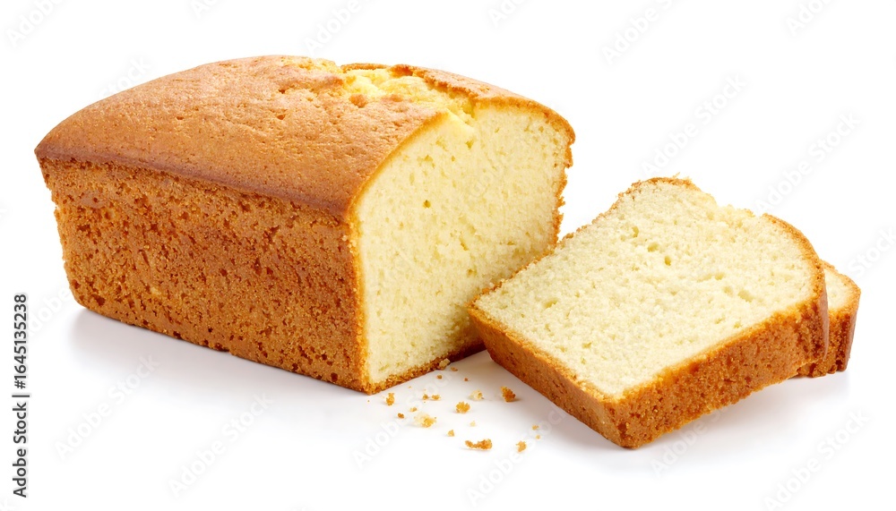 Delicious Pound Cake Slice, Baked Treat Ready to Eat on White Backdrop Delicious Pound Cake Slice, Baked Treat Ready to Eat on White Backdrop