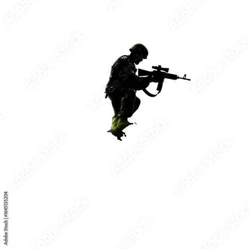 Black silhouette of a soldier on white background.